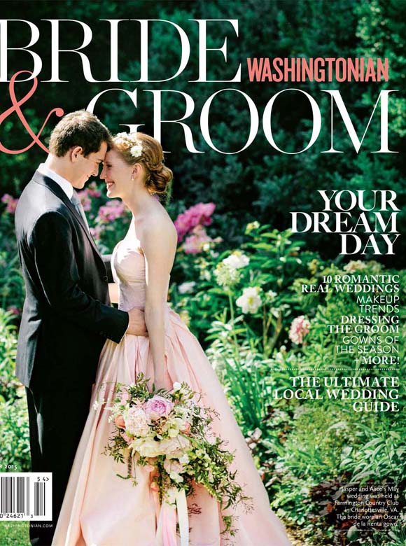 Washingtonian Bride & Groom magazine cover, winter 2015, titled "Your Dream Day" featuring a couple with heads rested together outside in a garden.